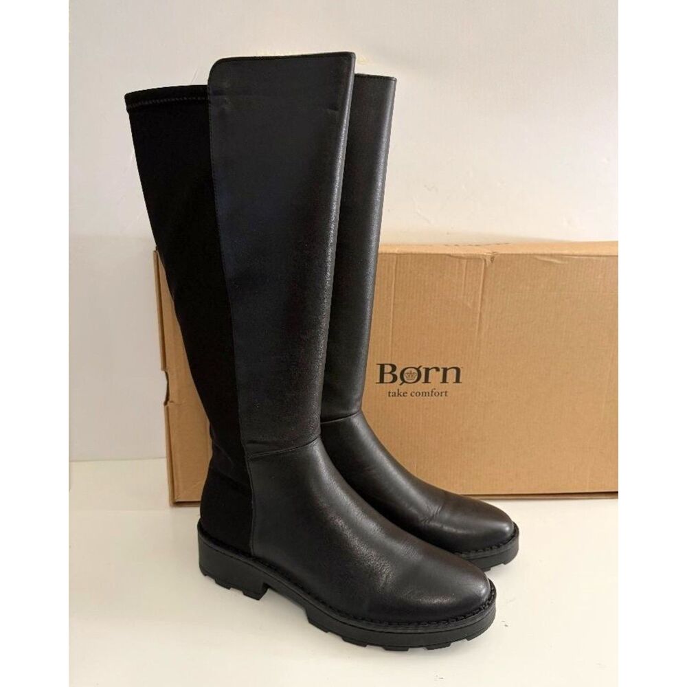 Born Caraway Knee High Black Leather Boots, NEW! Size 9.5